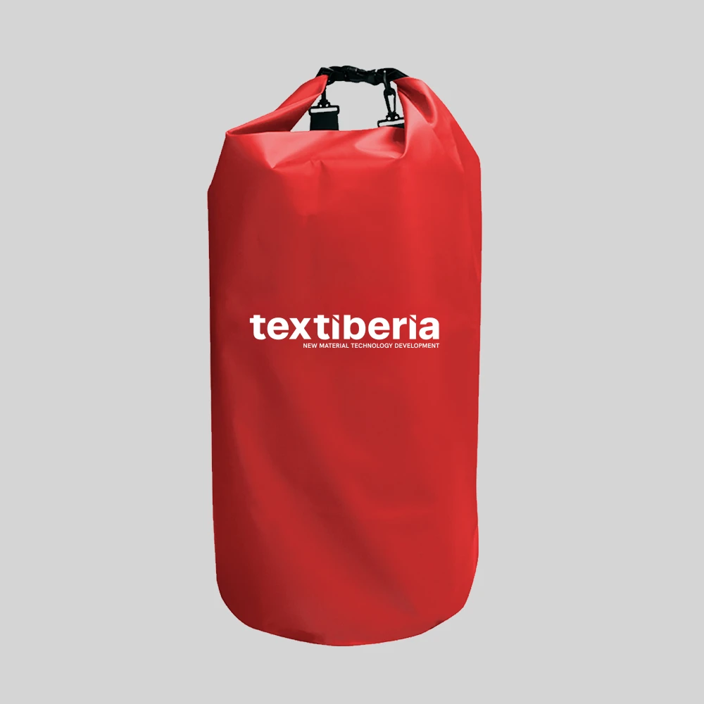 bolsa roja porta mantas de protección contra el fuego, con logo Textiberia